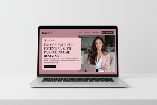 Life coaching website template displayed on a laptop screen