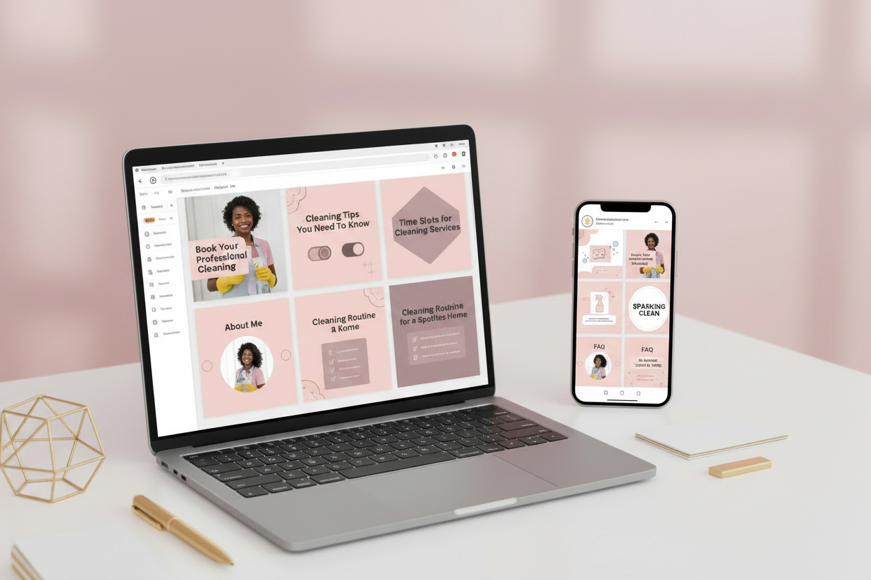 230 Cleaning Business Instagram Templates - Laptop & Phone Canva Mockup