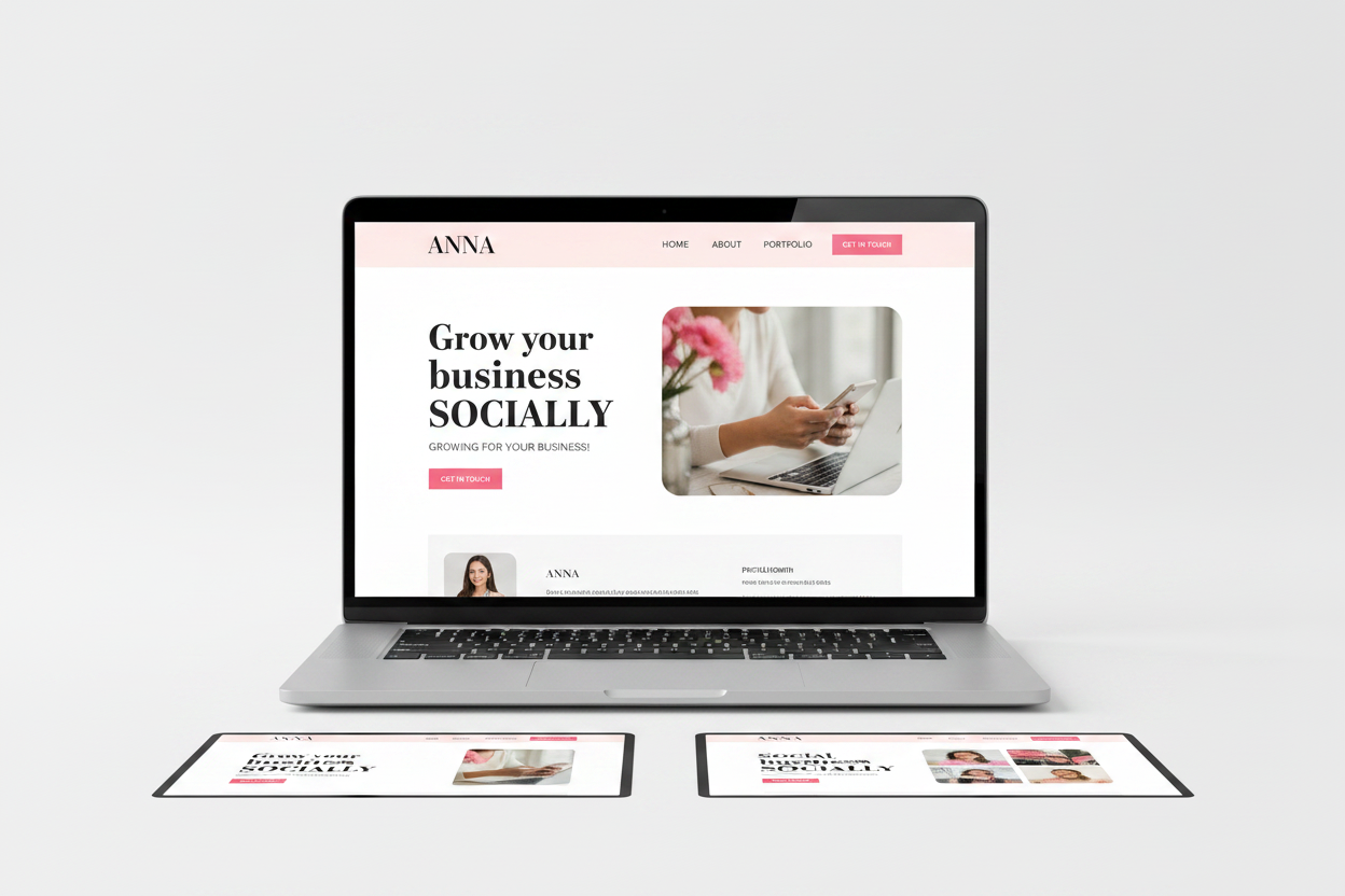 Social media manager website template on a laptop screen