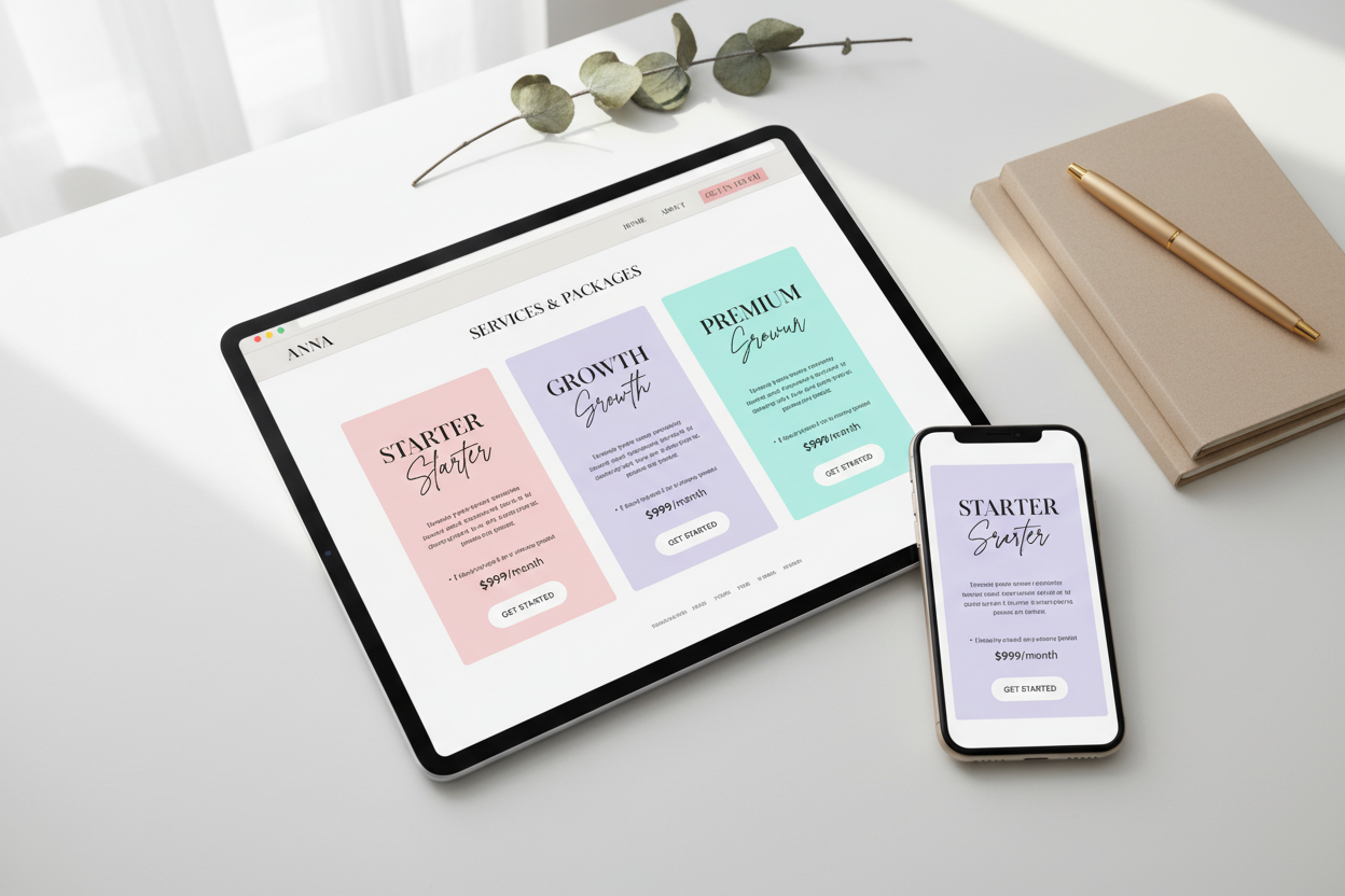 Social media manager website template on tablet and phone