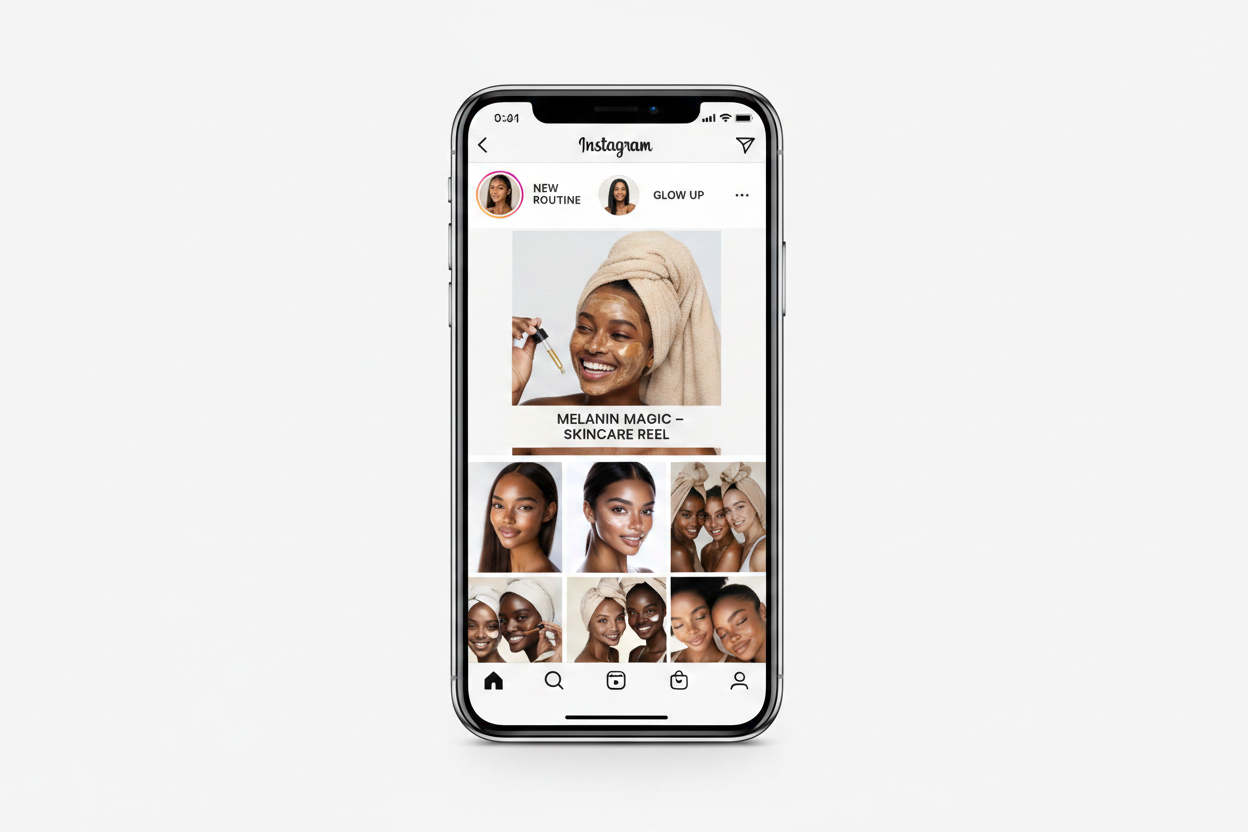 Melanin skincare stock images used in Instagram grid and stories