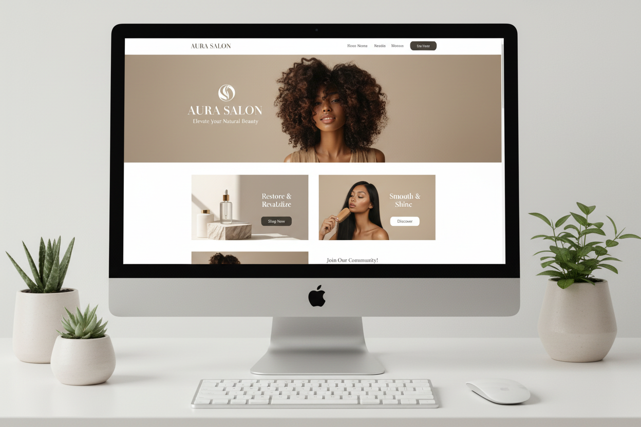 Haircare stock images used on a hair salon brand website