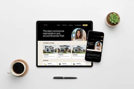 Real estate agent website template on tablet and phone