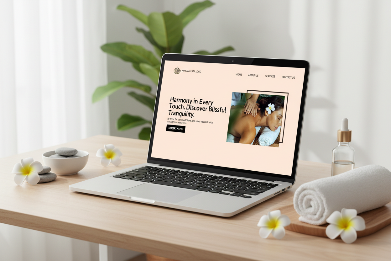 Massage and spa website template on a laptop screen
