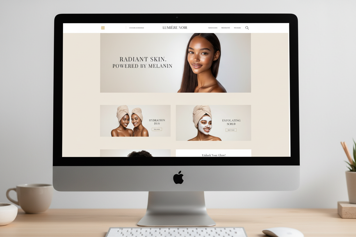 Melanin skincare stock images used on a skincare brand website