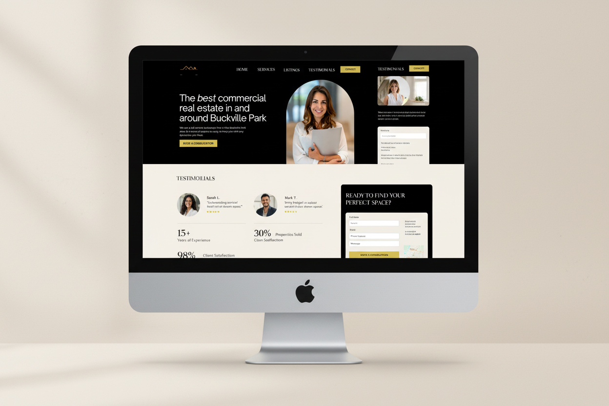 Real estate agent website template testimonials and contact section