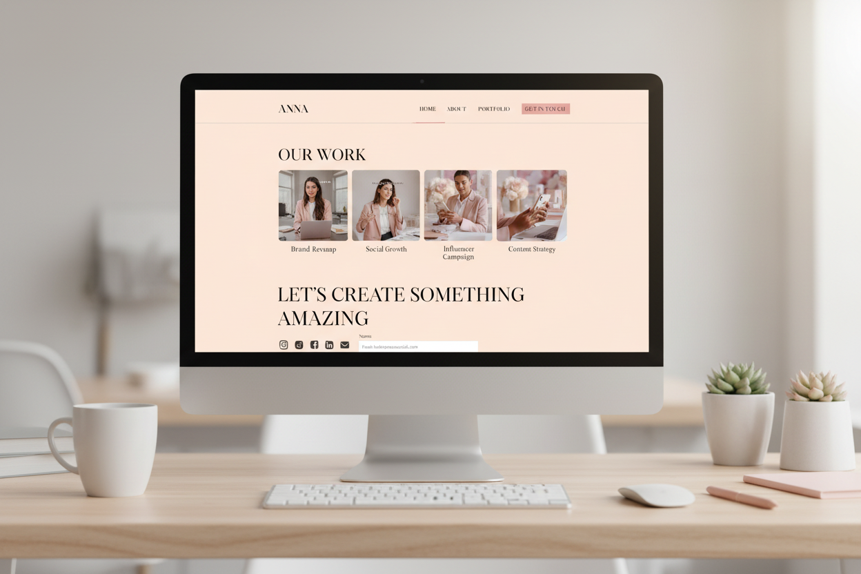 Social media manager website template portfolio and contact section