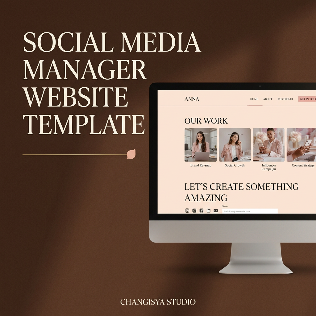 Social Media Manager website template in chocolate brown